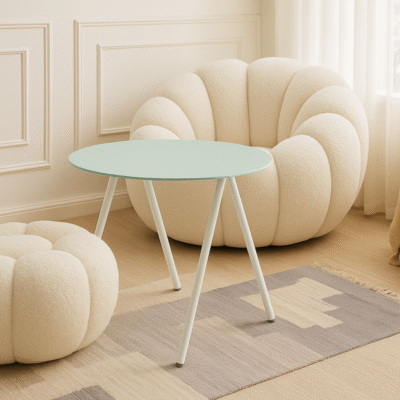 Round Powder Coated Corner Table Top with Metal Legs