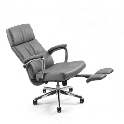 Premium Grey PU Leather CEO Office Chair with Footrest