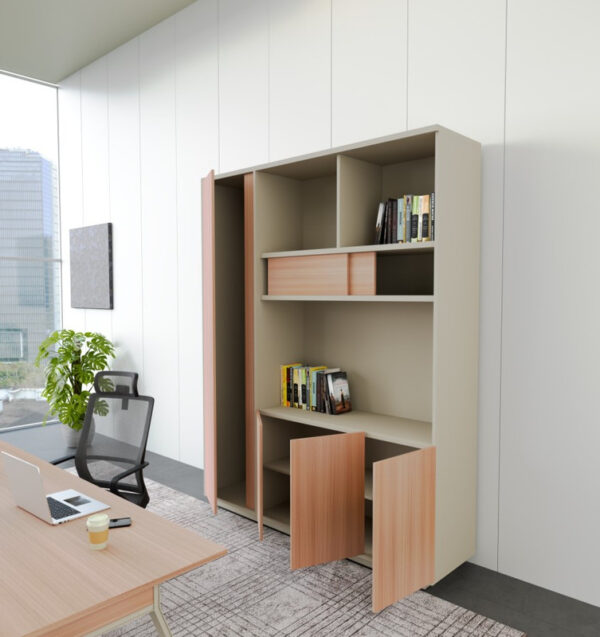 Executive Manager Beige & Brown  Office Cabinet, Finish with Open & Sliding Door Cupboards - Image 6