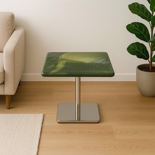 Square Green Marble Top Corner Table with Stainless Steel Legs - Image 3