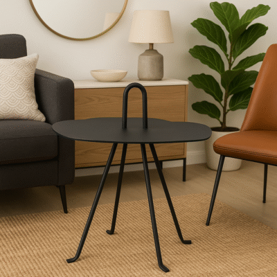 Black Metal Modern Corner Table for Sofa, Bed, Office & Home Use