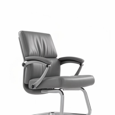 Premium Grey PU Leather Guest Chair with Fixed Aluminum Base (No Wheels)