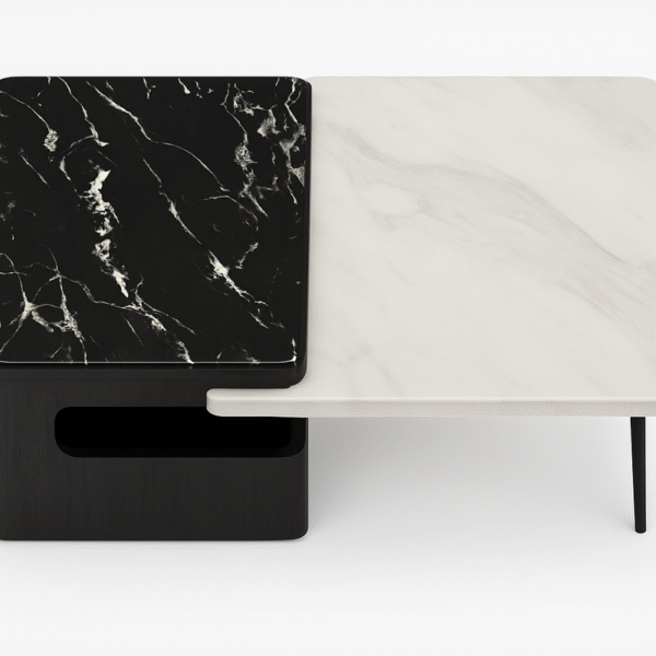 Extendable White & Black Marble Top Coffee Table with Wooden Finish - Image 3