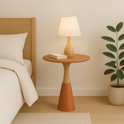 Natural Marble & Solid Wood Round Luxury Side Table for Sofa or Bed