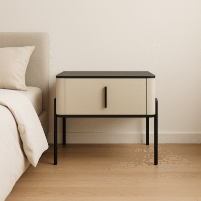 Luxury Bedside Table with Single Drawer, Tempered Glass Top & Metal Legs