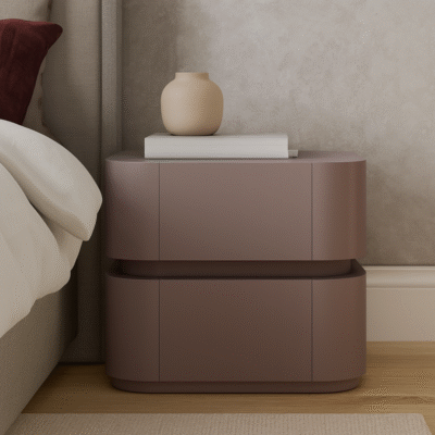 Solid Wooden Curved Stylish Design Bedside Table for Bedroom