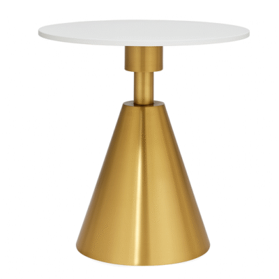 Round White Marble Top Corner Table with Golden Metal Frame