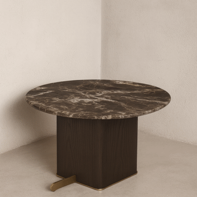 Corner Table – Round Black Marble Top with Black Wooden Legs