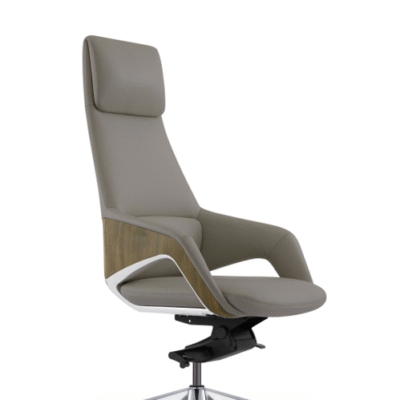 Premium Grey PU Eco Leather Executive CEO Chair with Wooden Steel Armrest
