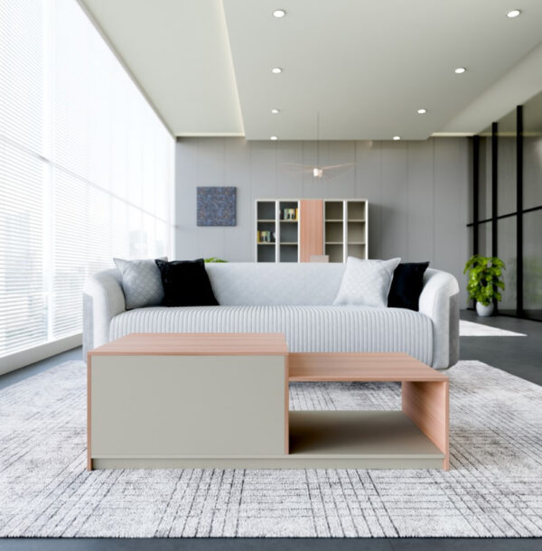 Office Coffee Table – Rectangular Beige & Brown Wooden Table - Image 4