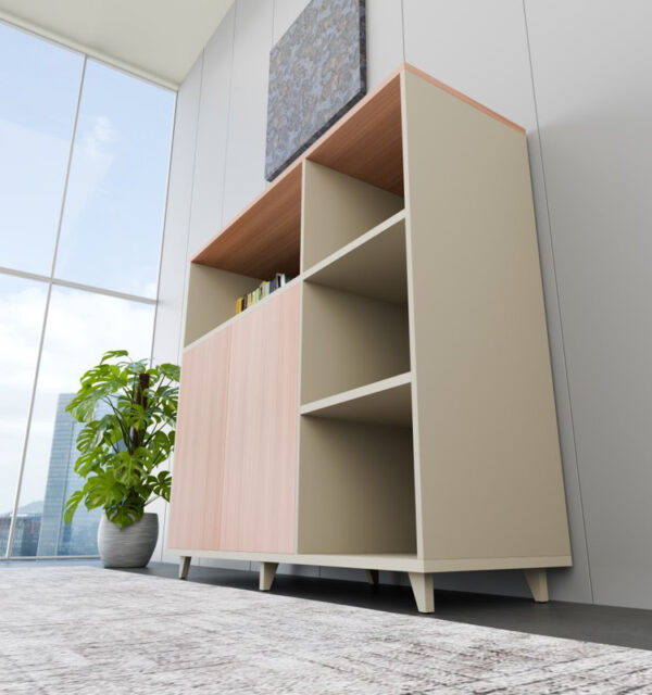 Manager Office Low Cabinet – Beige & Brown Finish - Image 4