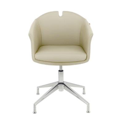 Premium Beige PU Leather Office Conference Chair without Wheels for Meeting Rooms