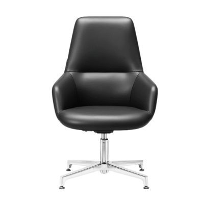 Premium Black PU Leather Conference Chair with Armrests & Fixed Base (No Wheels) for CEO Office