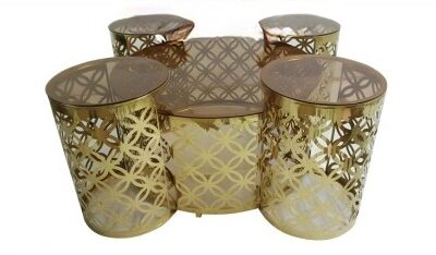Golden Floral Coffee Table Set