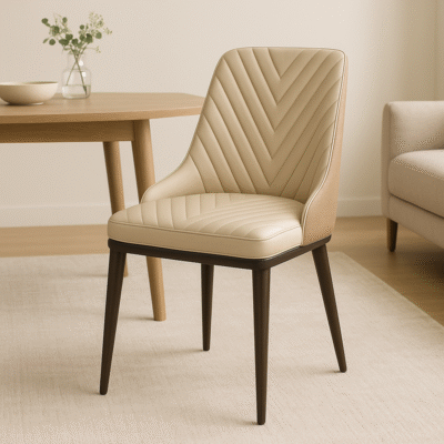 Beige PU Leather Modern Luxury Dining Chair with Sleek Metal Legs for Dining Room