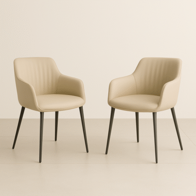 Dark Beige PU Leather Luxury Dining Chair with Sleek Metal Legs