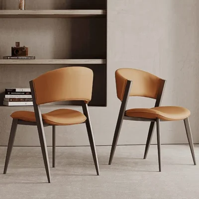 Luxury Dining Chair – Brown PU Leather with Steel Tripod Frame
