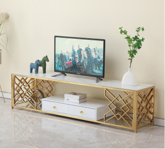 Stylish Gold and White TV Stand with Modern Design