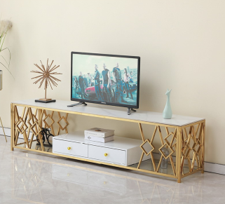 Stylish Gold and White TV Stand with Modern Design