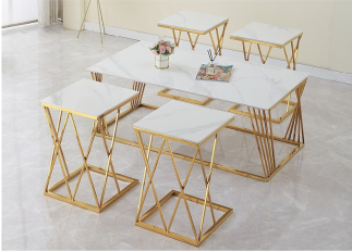 Elegant Marble Coffee Table Set with Golden Legs