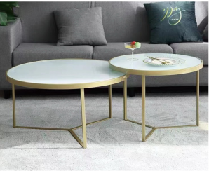 Elegant Glass Top Coffee Table Set with Gold Legs