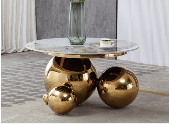 Elegant Gold Sphere Table with Marble Top