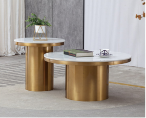 Stylish Set of Marble and Gold Accent Tables