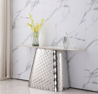Elegant Silver Console Table with Marble Top