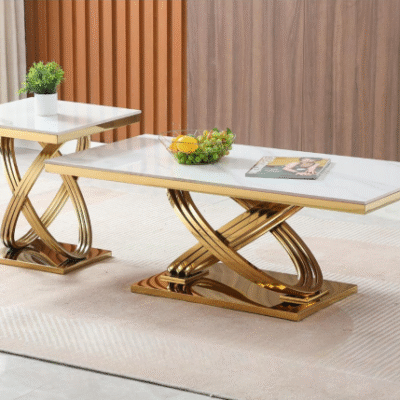 Elegant Marble Coffee Table Set with Gold Accents