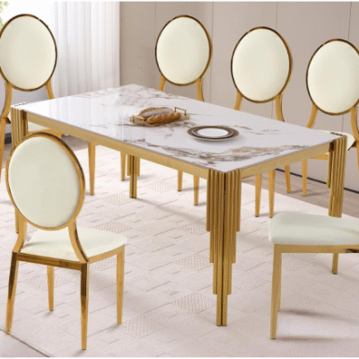 Elegant Marble Dining Set with Golden Accents