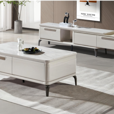 Sleek White TV Stand and Coffee Table Set