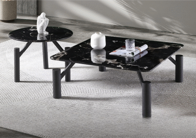 Sleek Black Marble Coffee Table Set