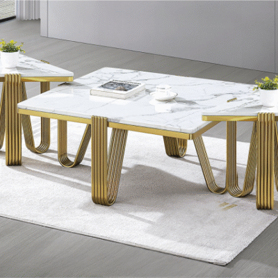 Elegant Wave Marble Coffee Table Set