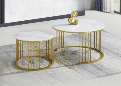 Sleek White Gold Coffee Table Set