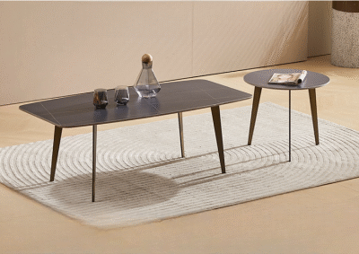 Matte Black Oval Coffee Table Set