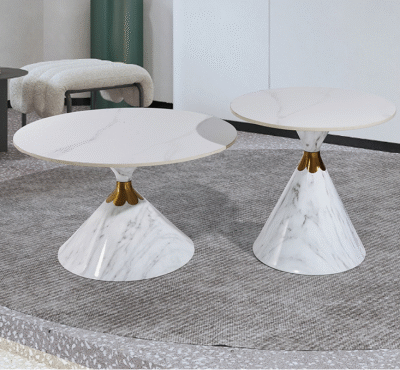 Elegant Conical Marble Coffee Table Set