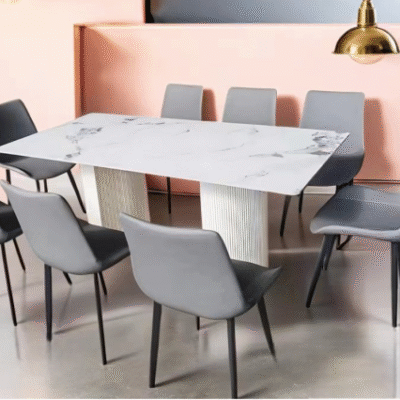 Sophisticated Marble & Ribbed Base Dining Set