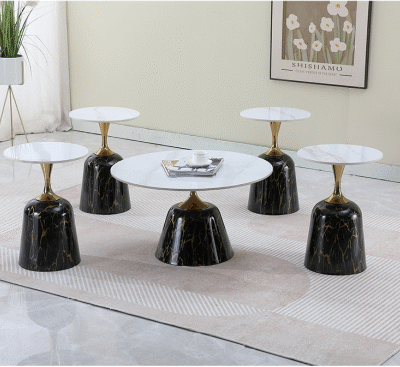 Luxurious Black Marble & Gold Accent Table Set