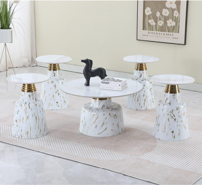 White & Gold Marble Accent Table Set