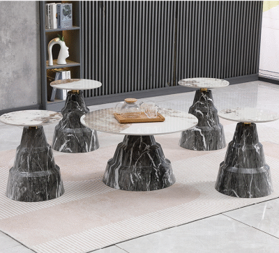 Majestic Black Marble & White Accent Table Set