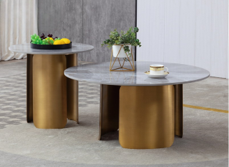 Elegant Round Coffee Table Set with Gold Base