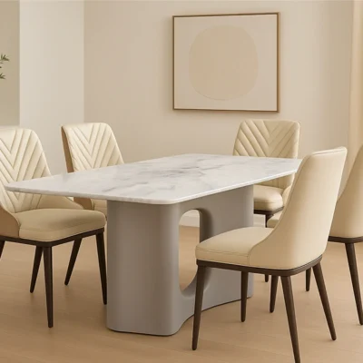 Luxury Rectangular Marble Top Dining Table with Steel Legs